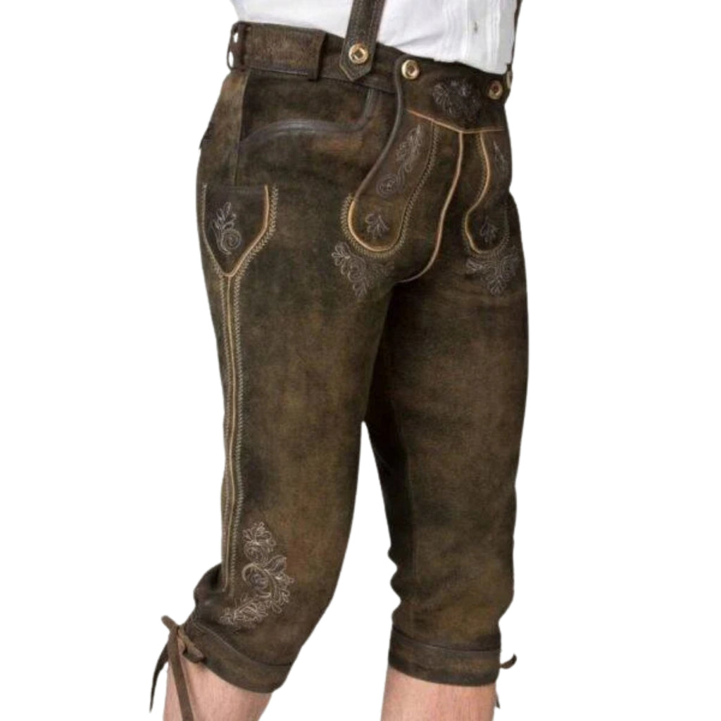 Men's Authentic Kniebund Lederhosen | Genuine Leather Bavarian Breeches with Suspenders | Traditional Oktoberfest Costume