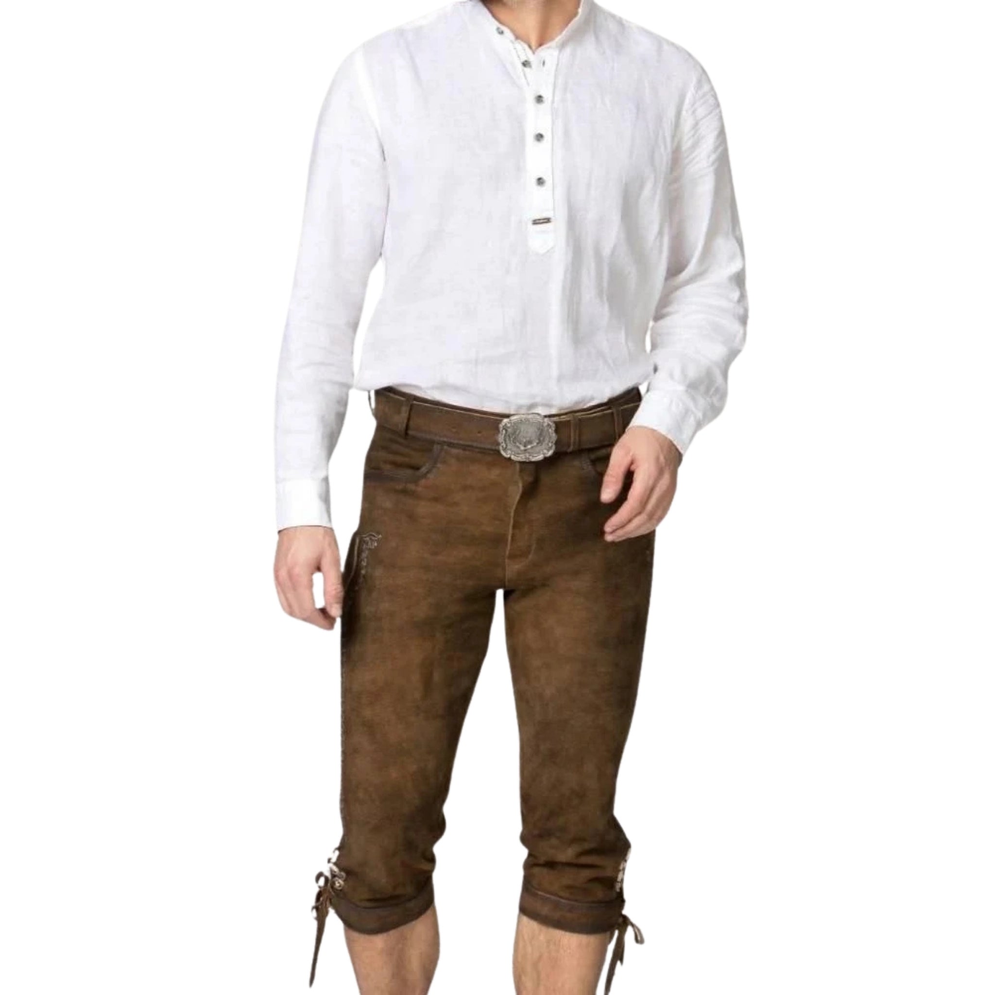 Men's Genuine Leather Lederhosen Kniebundhose Brown