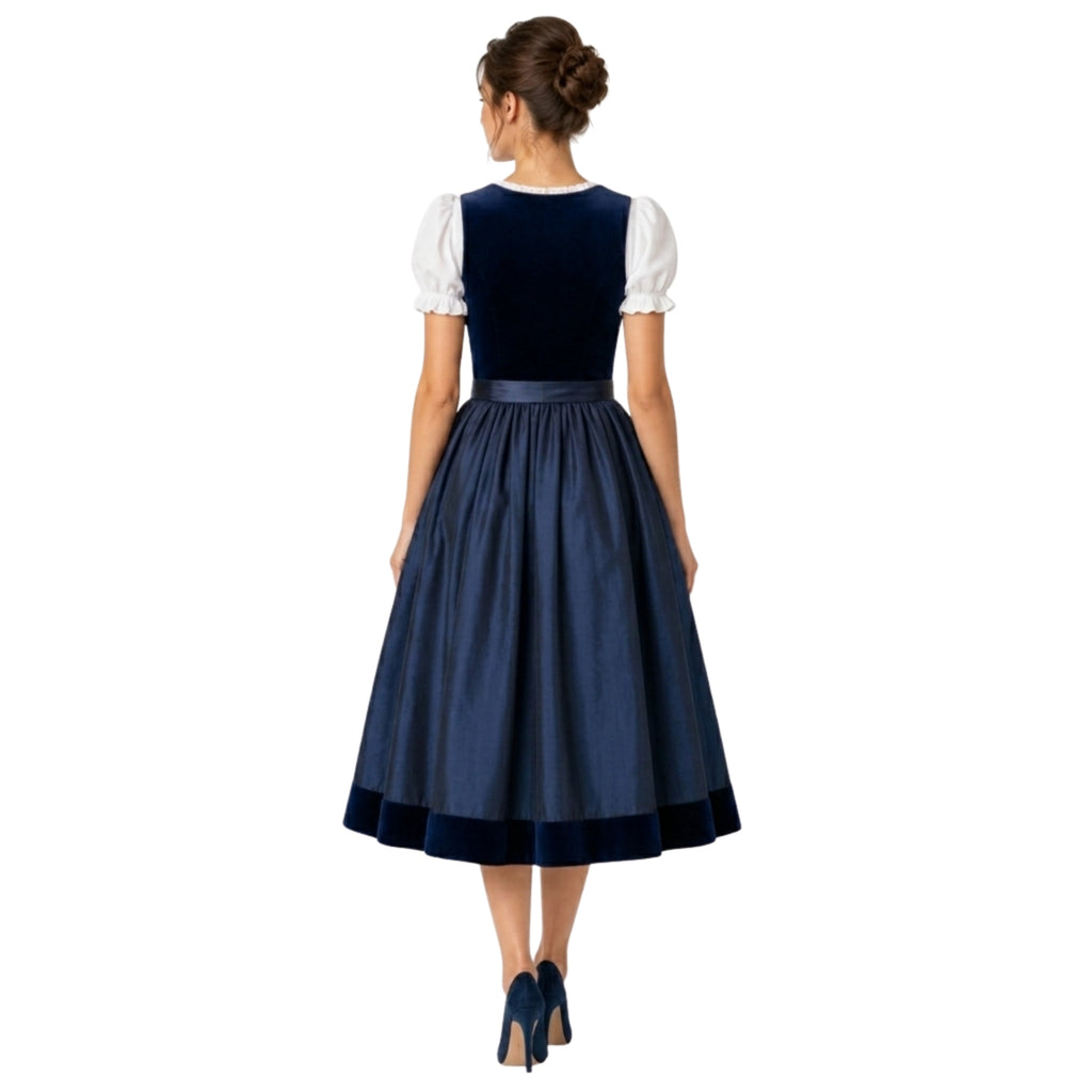 Navy Blue Velvet Dirndl – Oktoberfest Midi Dress