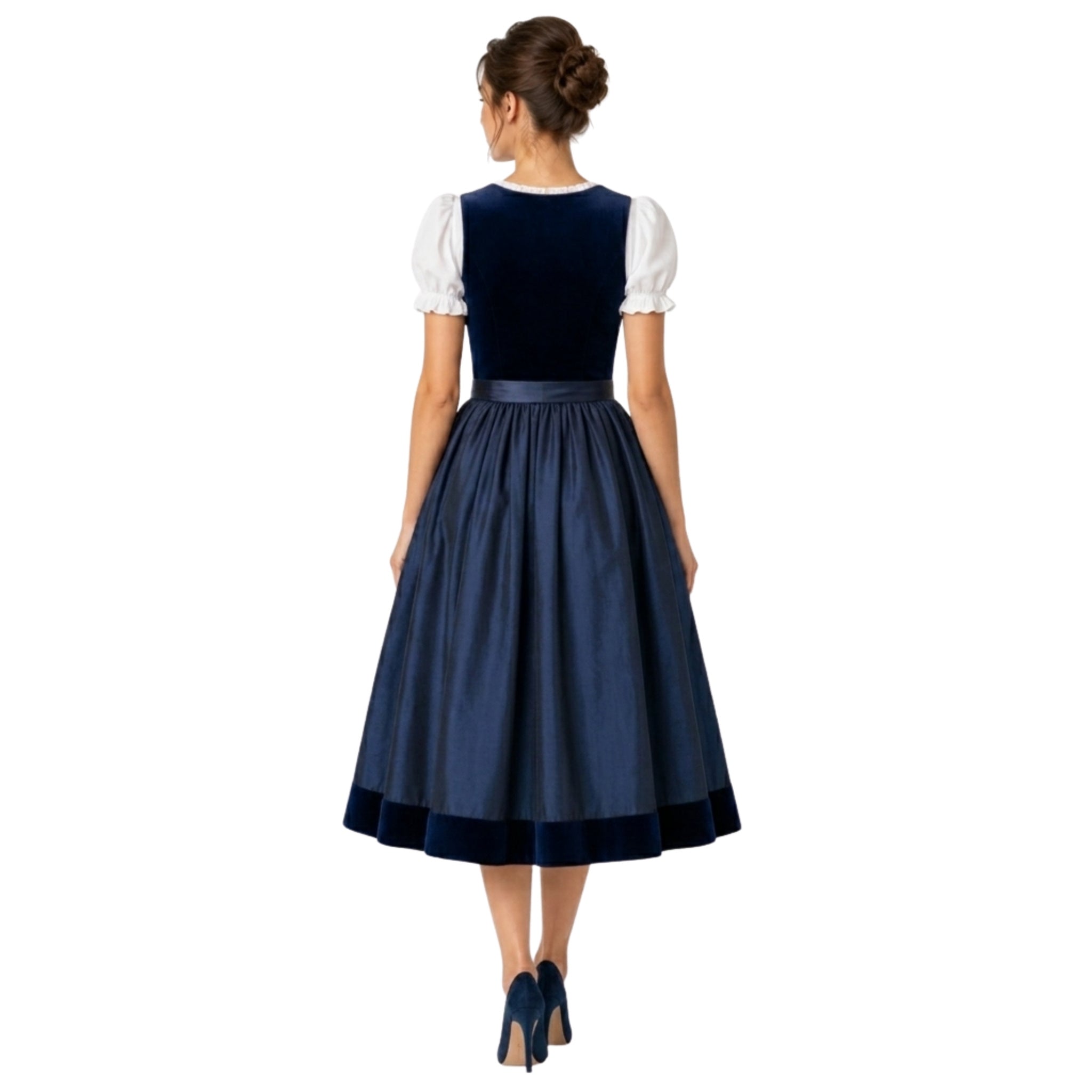 Navy Blue Velvet Dirndl – Oktoberfest Midi Dress