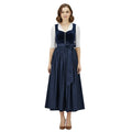 Navy Blue Velvet 3Pcs German Dirndl Dress Set – Long Style
