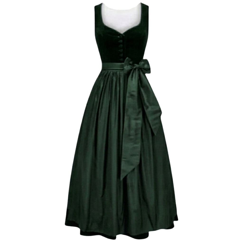 German Dirndl Dress – Forest Green Velvet Maxi Set