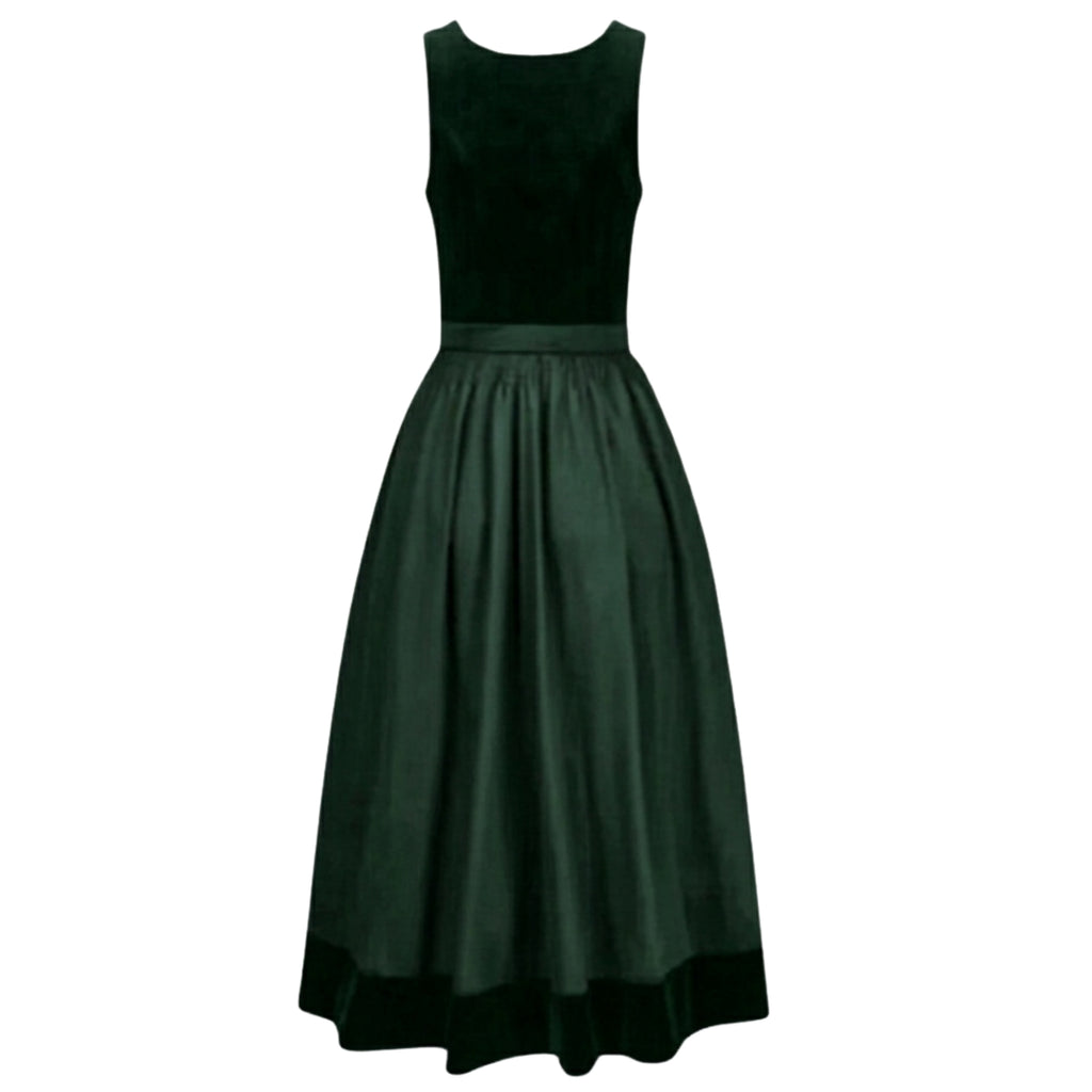 German Dirndl Dress – Forest Green Velvet Maxi Set