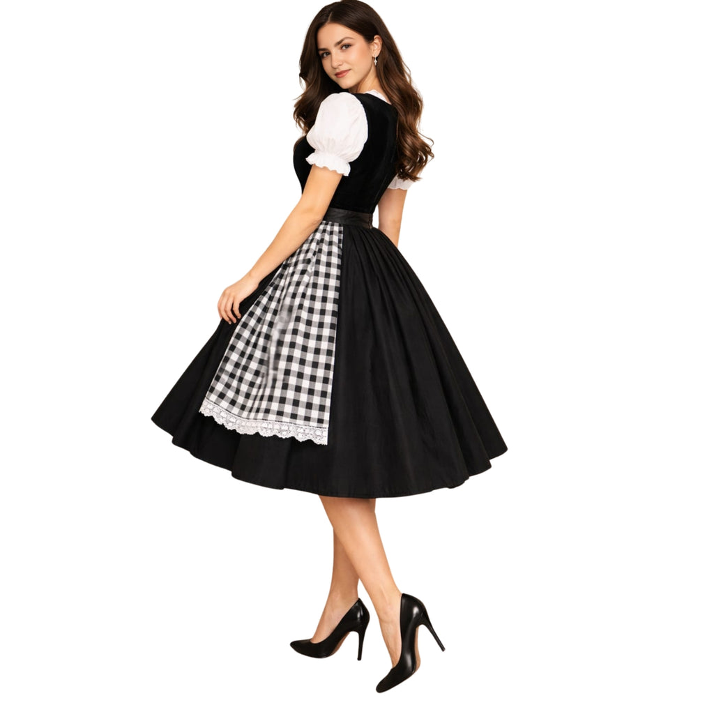 German Dirndl – Black Cotton & Plaid Lace Apron