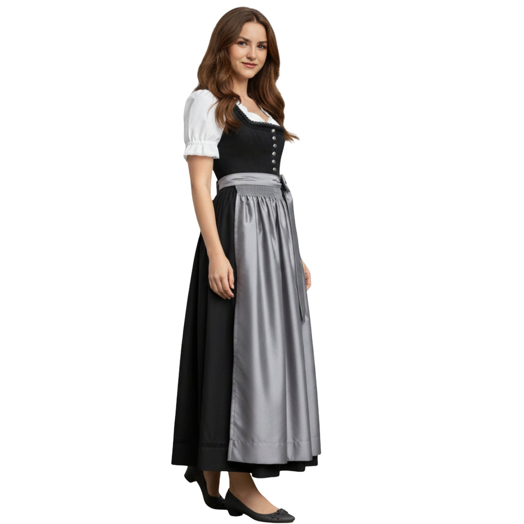 Austrian Dirndl – Black & Silver Maxi Tracht Dress
