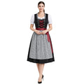 Black Corset Dirndl – Wine Red Bow & Gingham Apron