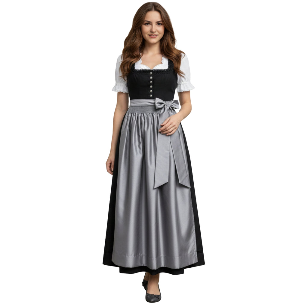 Austrian Dirndl – Black & Silver Maxi Tracht Dress