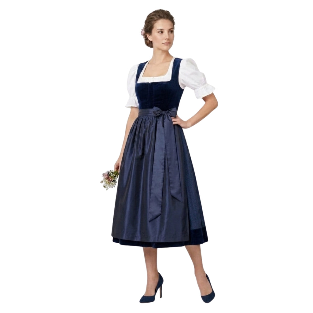 Navy Blue Velvet Dirndl – Oktoberfest Midi Dress