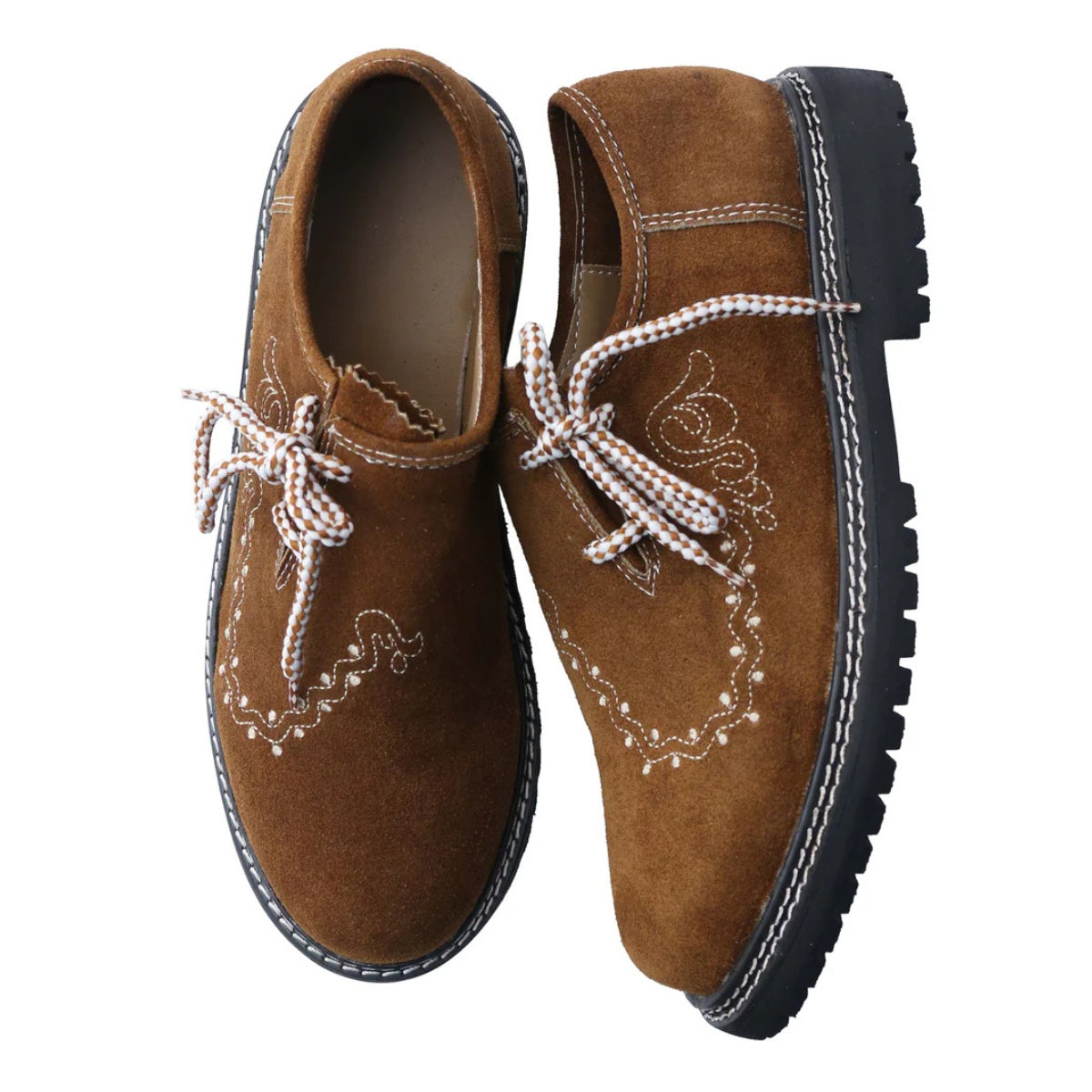 Lederhosen Shoes Tan Suede Embroidered