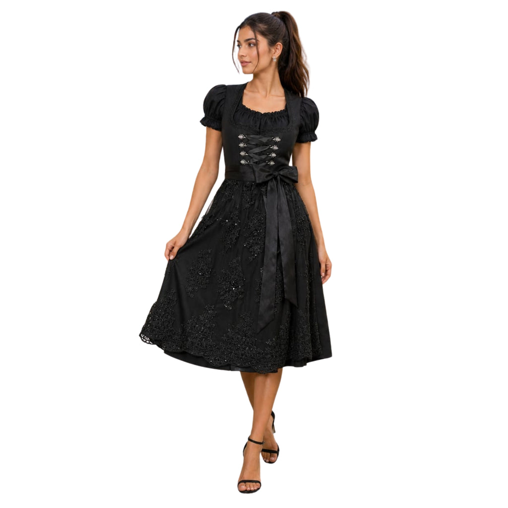 Black Dirndl Dress Lace Embroidery Oktoberfest Gown