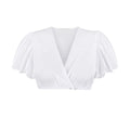 White Dirndl Blouse – V-Neck Puff Sleeve Bavarian Crop Top