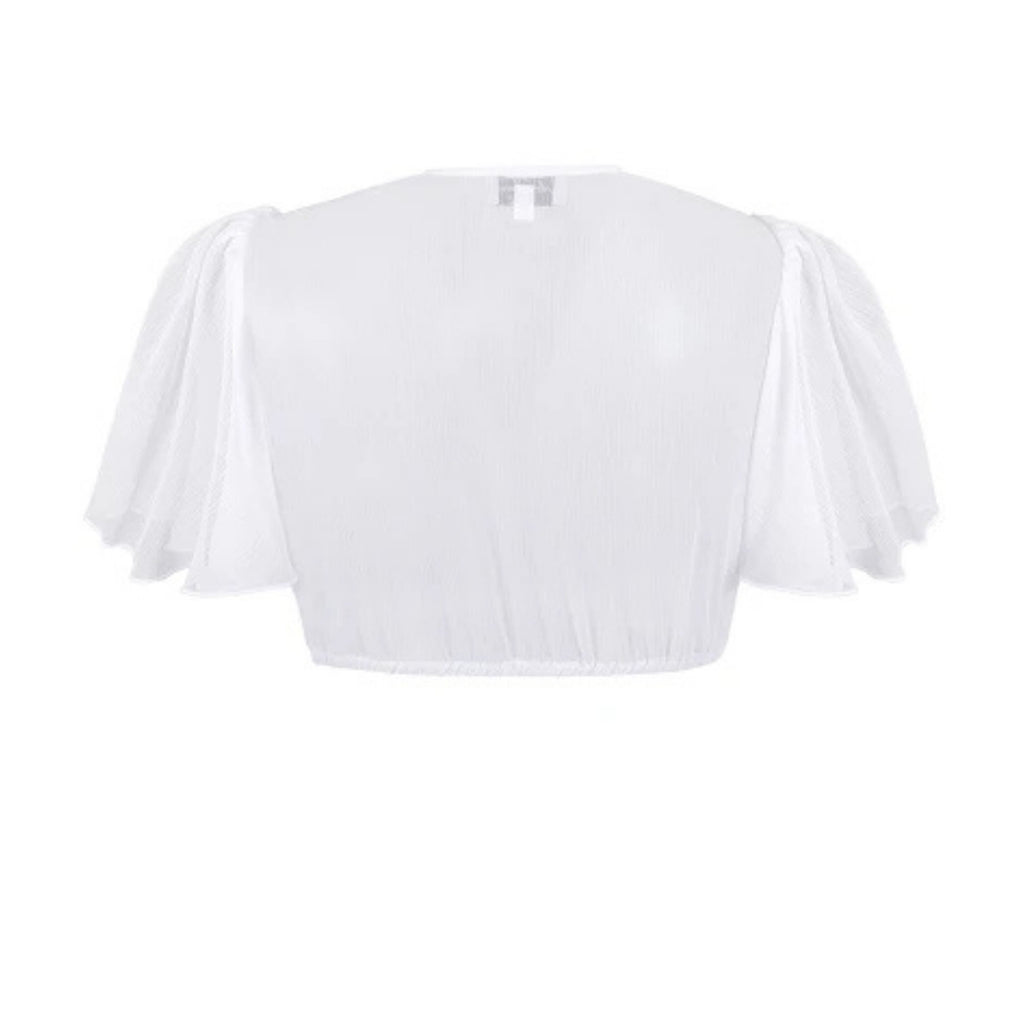 White Dirndl Blouse – V-Neck Puff Sleeve Bavarian Crop Top