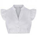 White Dirndl Blouse – Ruffle Sleeve Mandarin Collar Bavarian Crop Top