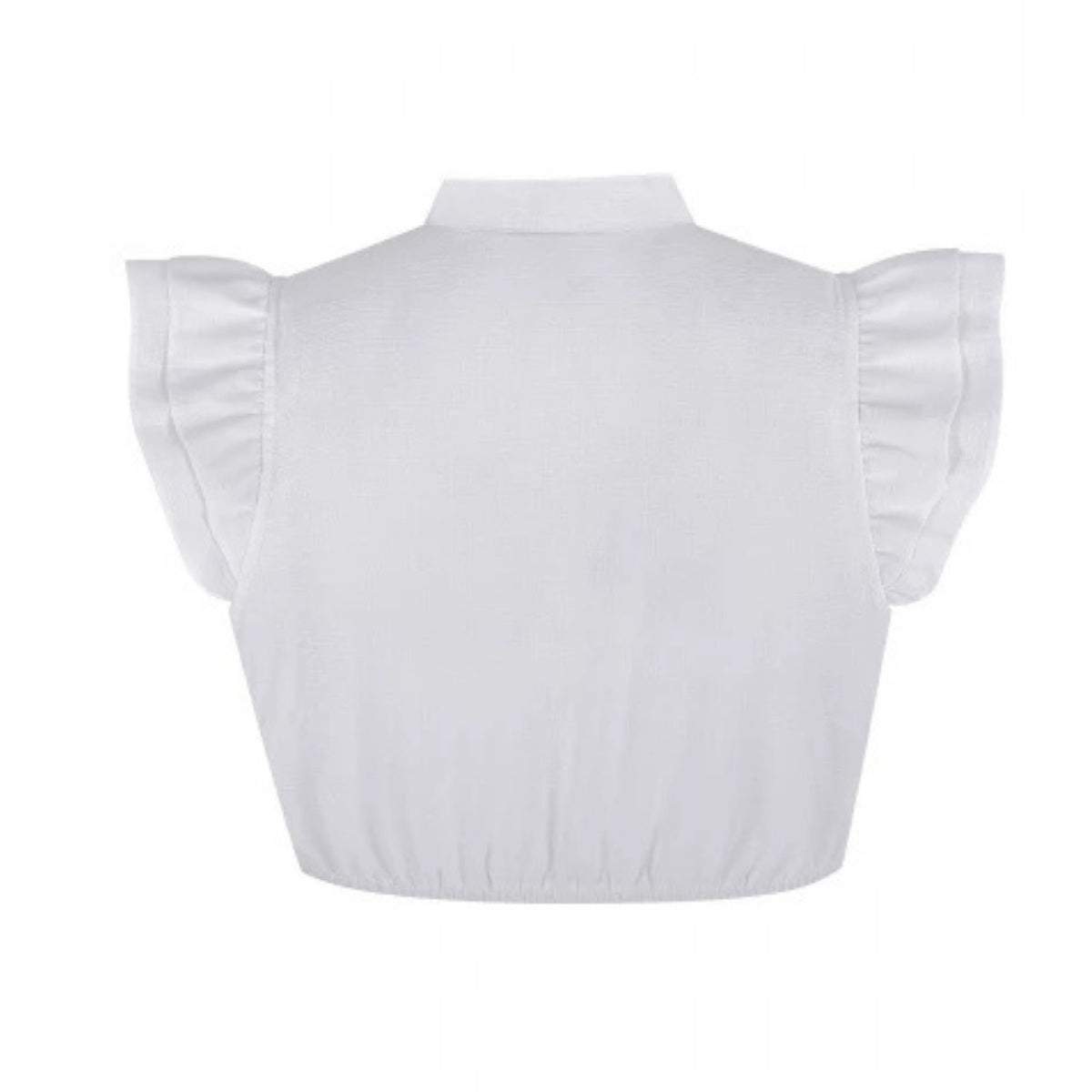 White Dirndl Blouse – Ruffle Sleeve Mandarin Collar Bavarian Crop Top