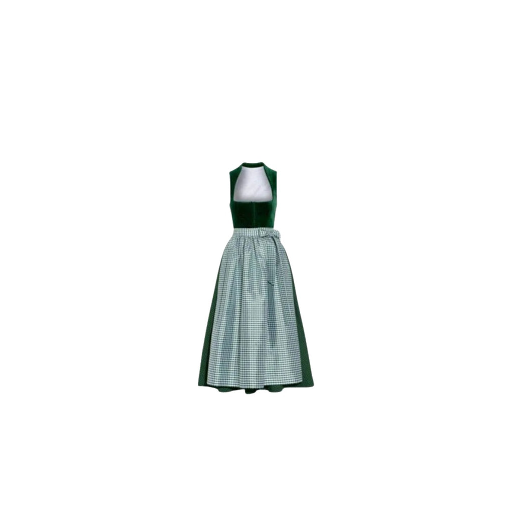 Dirndl Dress Green Velvet Gingham Apron