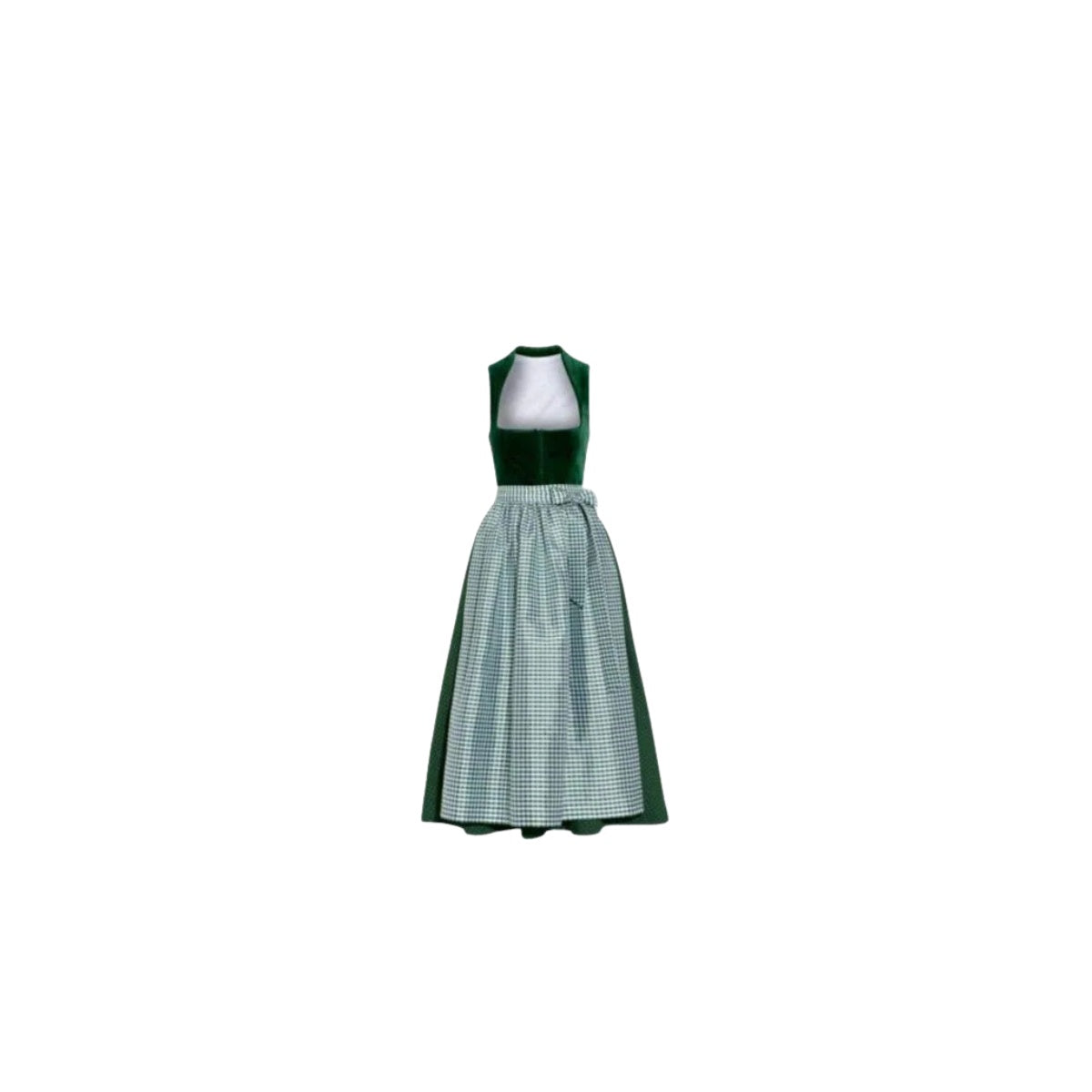 Dirndl Dress Green Velvet Gingham Apron