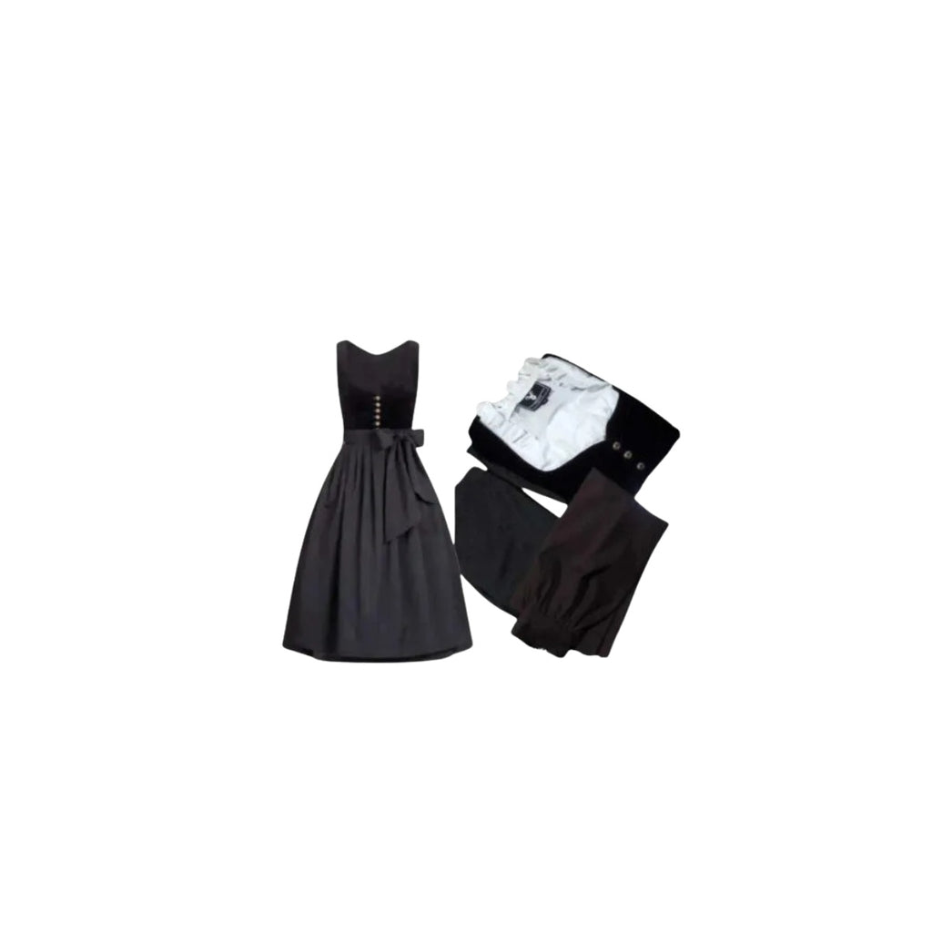 Dirndl Dress Black Velvet Detachable Sleeves