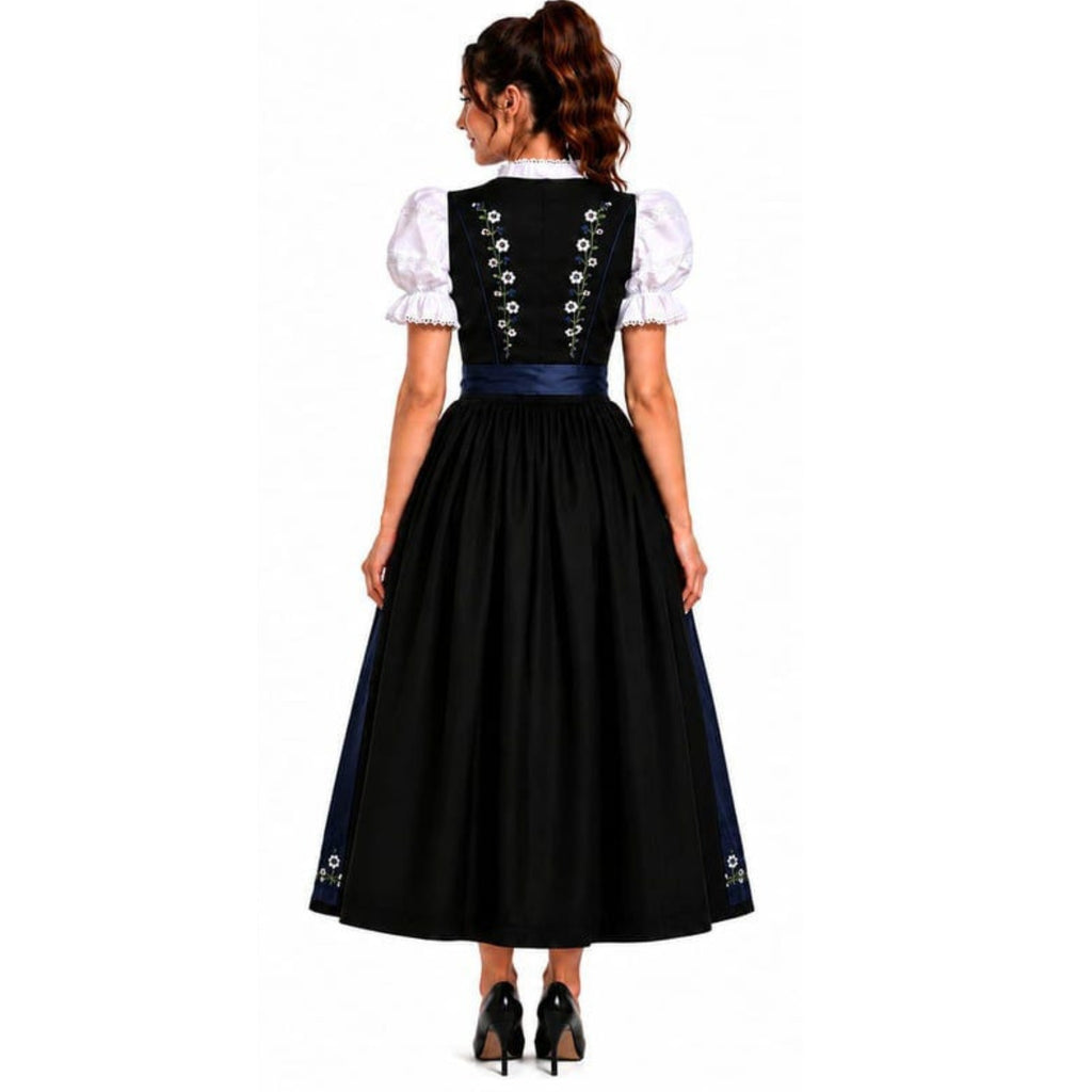 Bavarian Dirndl Dress Black Cotton Embroidery Oktoberfest