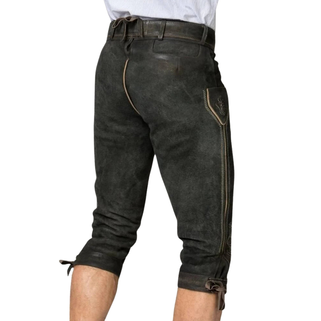 Weathered Oak Bundhosen – Men's Knee-Length Distressed Leather Lederhosen