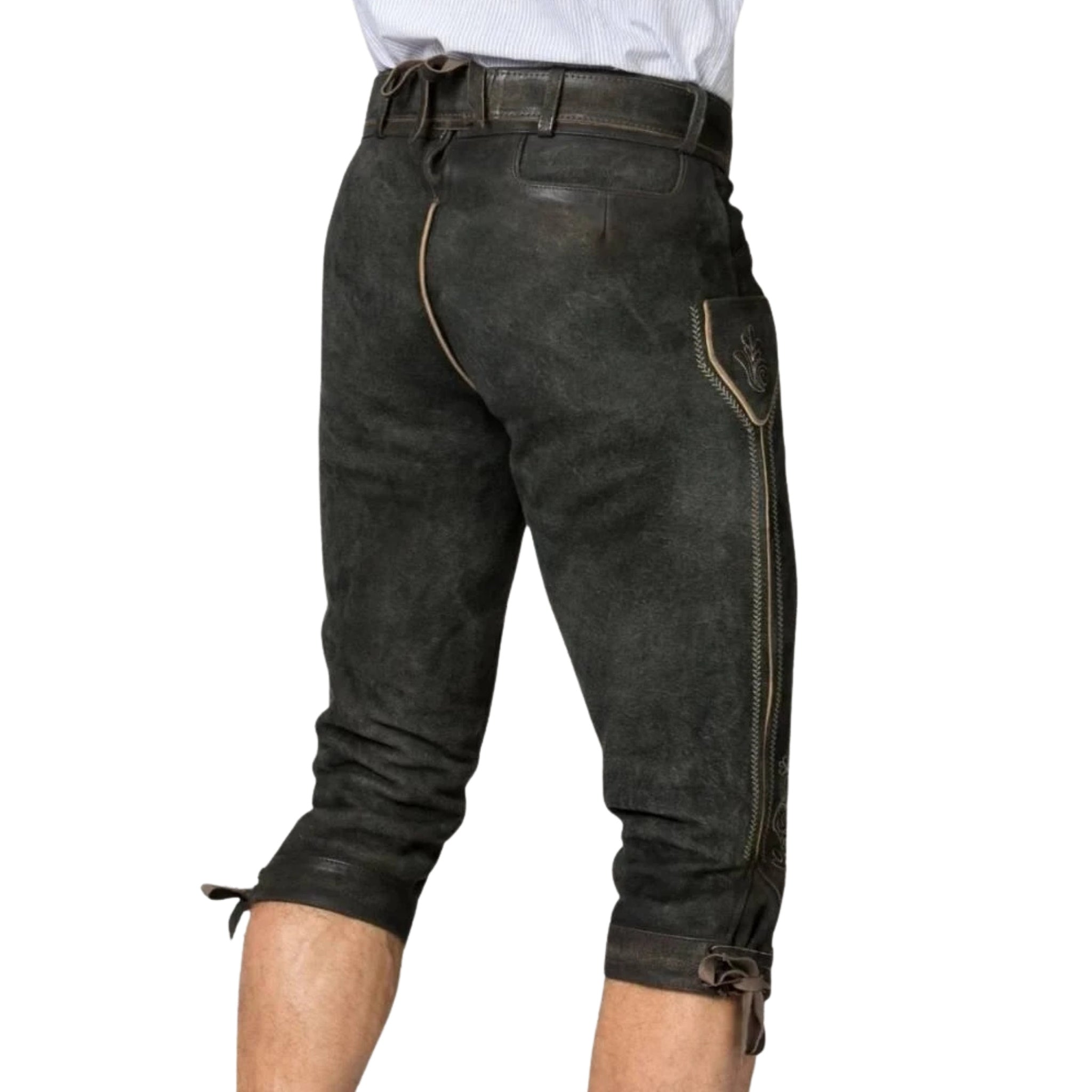 Weathered Oak Bundhosen – Men's Knee-Length Distressed Leather Lederhosen
