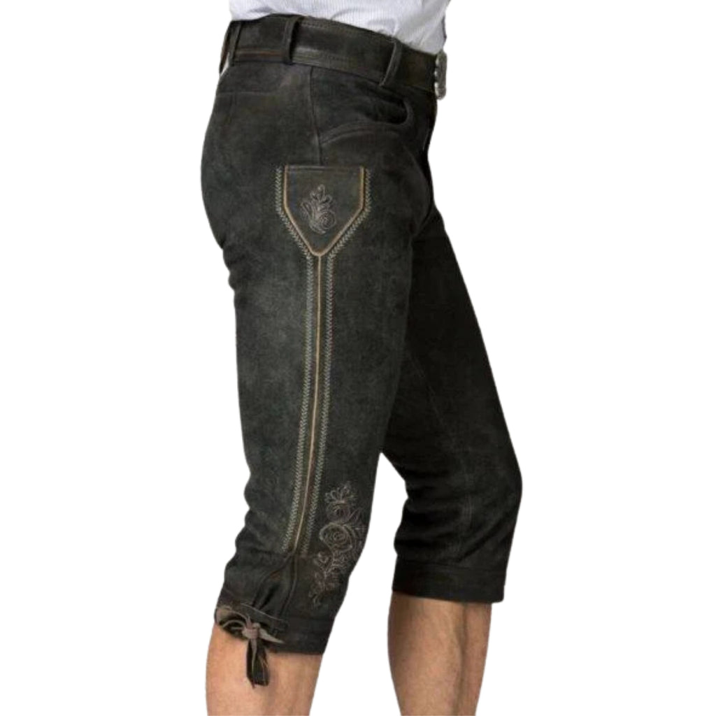 Weathered Oak Bundhosen – Men's Knee-Length Distressed Leather Lederhosen