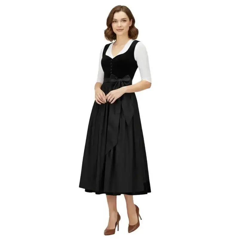 black oktoberfest dress All-Black Velvet Dirndl Midi – Apron 2026 – Alpine Dirndl location-30839832640-outofstock consider one size up. baby blue puff sleeve BUCKLE COLOR:Silver Sheen