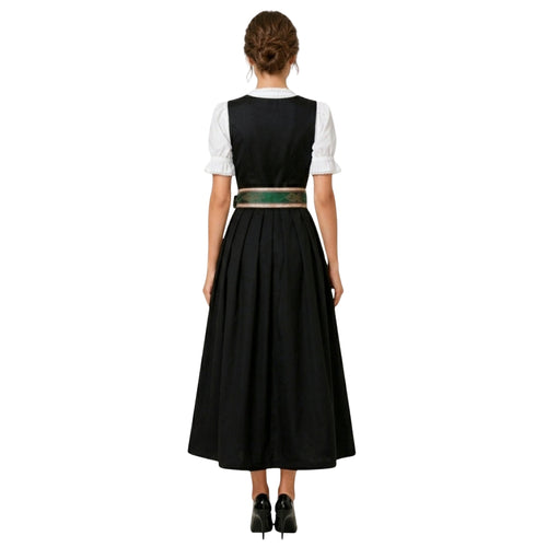 Alpine Dirndl Maxi – Black Embroidered & Stripe Apron - Alpine Dirndl