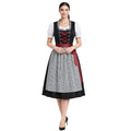 Black Corset Dirndl – Wine Red Bow & Gingham Apron - Alpine Dirndl