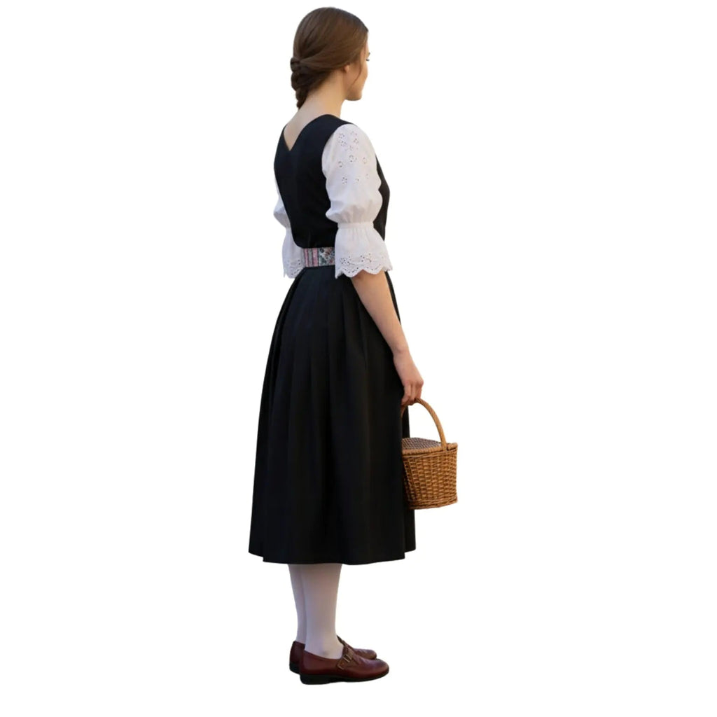 Black Dirndl with Floral Folk Apron – Bavarian Tracht 2026 - Alpine Dirndl