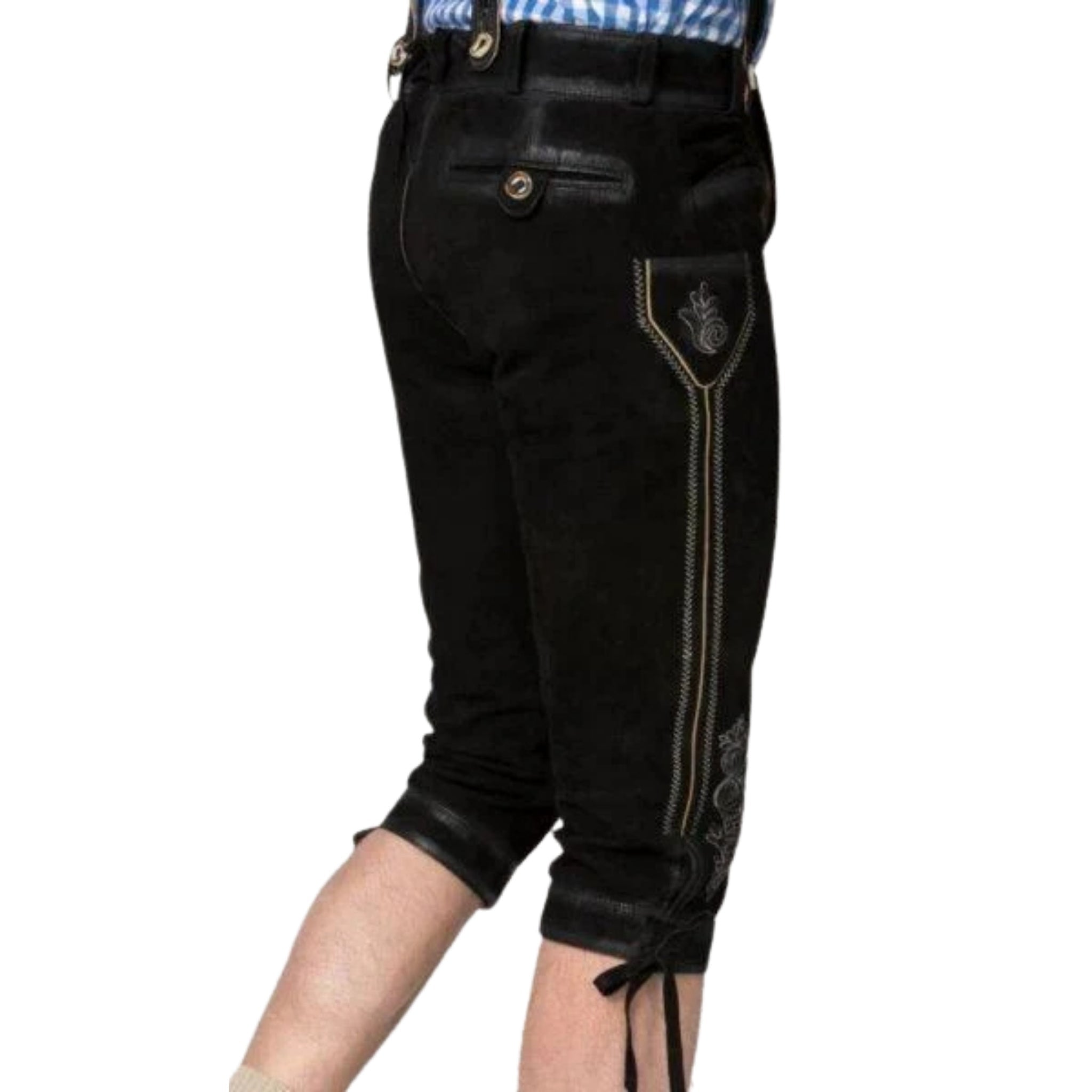 Black Leather Lederhosen | Men's Kniebundhose Pants - Alpine Dirndl