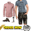 Black Short Lederhosen – Rose Embroidery & Skull Belt 2026 - Alpine Dirndl