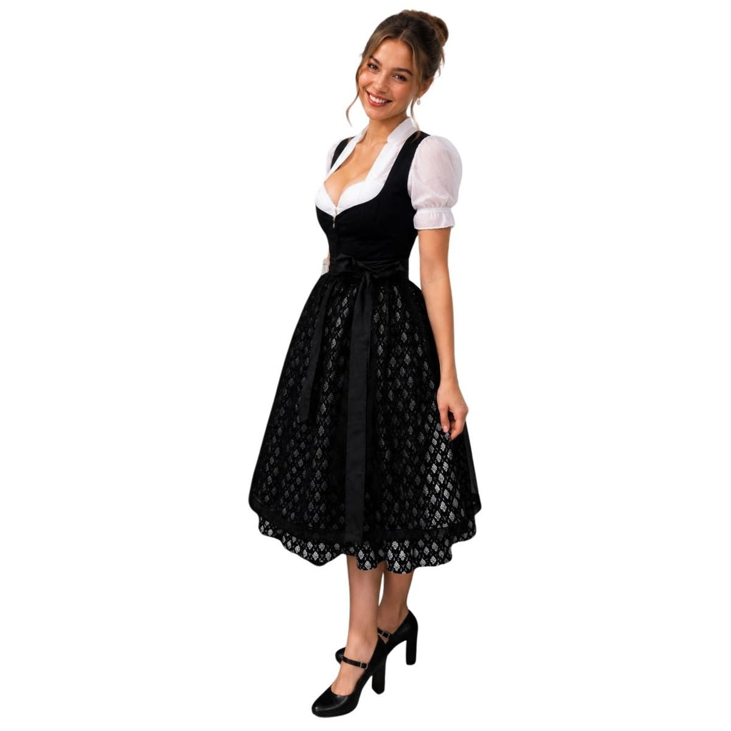 Black Velvet Diamond Lace Dirndl Dress Oktoberfest - Alpine Dirndl