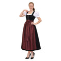 Black Velvet Dirndl Maxi Dress with Burgundy Apron – Long Bavarian Tracht for Oktoberfest 2026 - Alpine Dirndl