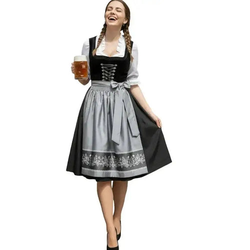 Black Velvet Lace-Up Dirndl & Grey Embroidered Apron 2026 - Alpine Dirndl