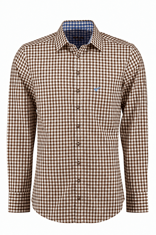 Brown Check Lederhosen Shirt for Men Bavarian - Alpine Dirndl