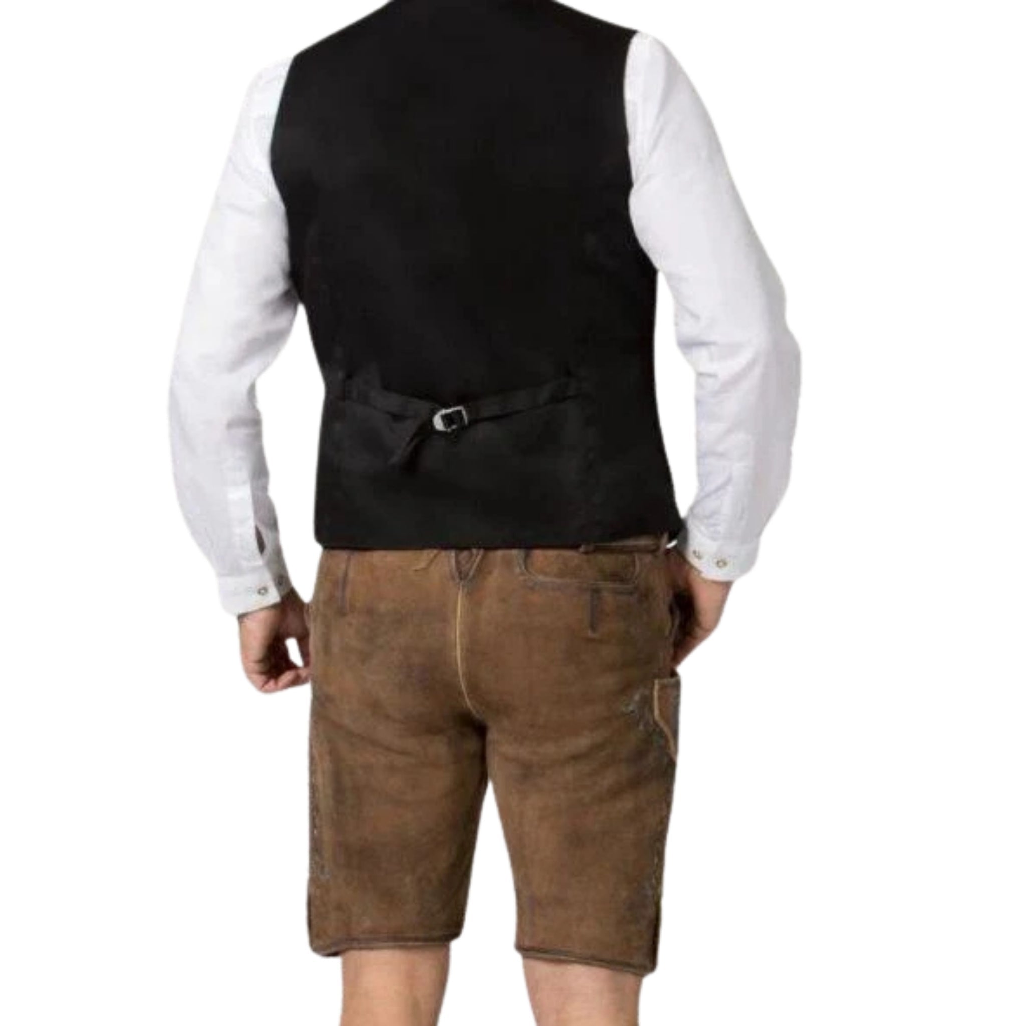 Brown Short Lederhosen | Blue Floral Embroidery Belt - Alpine Dirndl