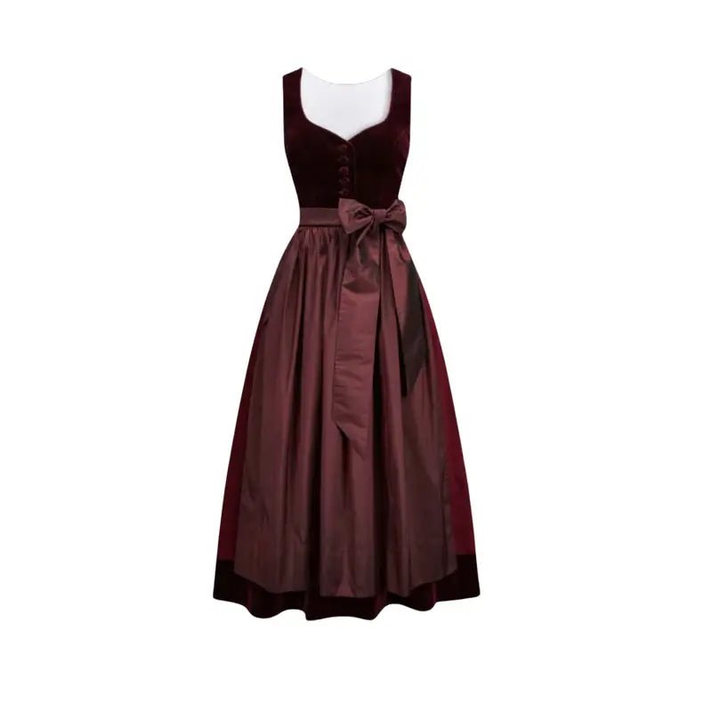 Burgundy Velvet Dirndl Maxi Dress – All-Burgundy Monochrome Bavarian Tracht for Oktoberfest 2026 - Alpine Dirndl