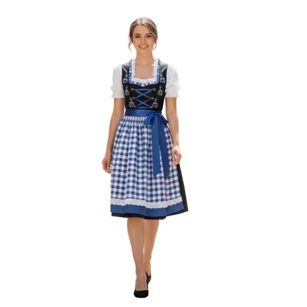 Dirndl Dress Black Cotton Blue Gingham - Alpine Dirndl
