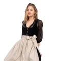 Dirndl Dress Black Velvet Beige Skirt Sheer Sleeves - Alpine Dirndl