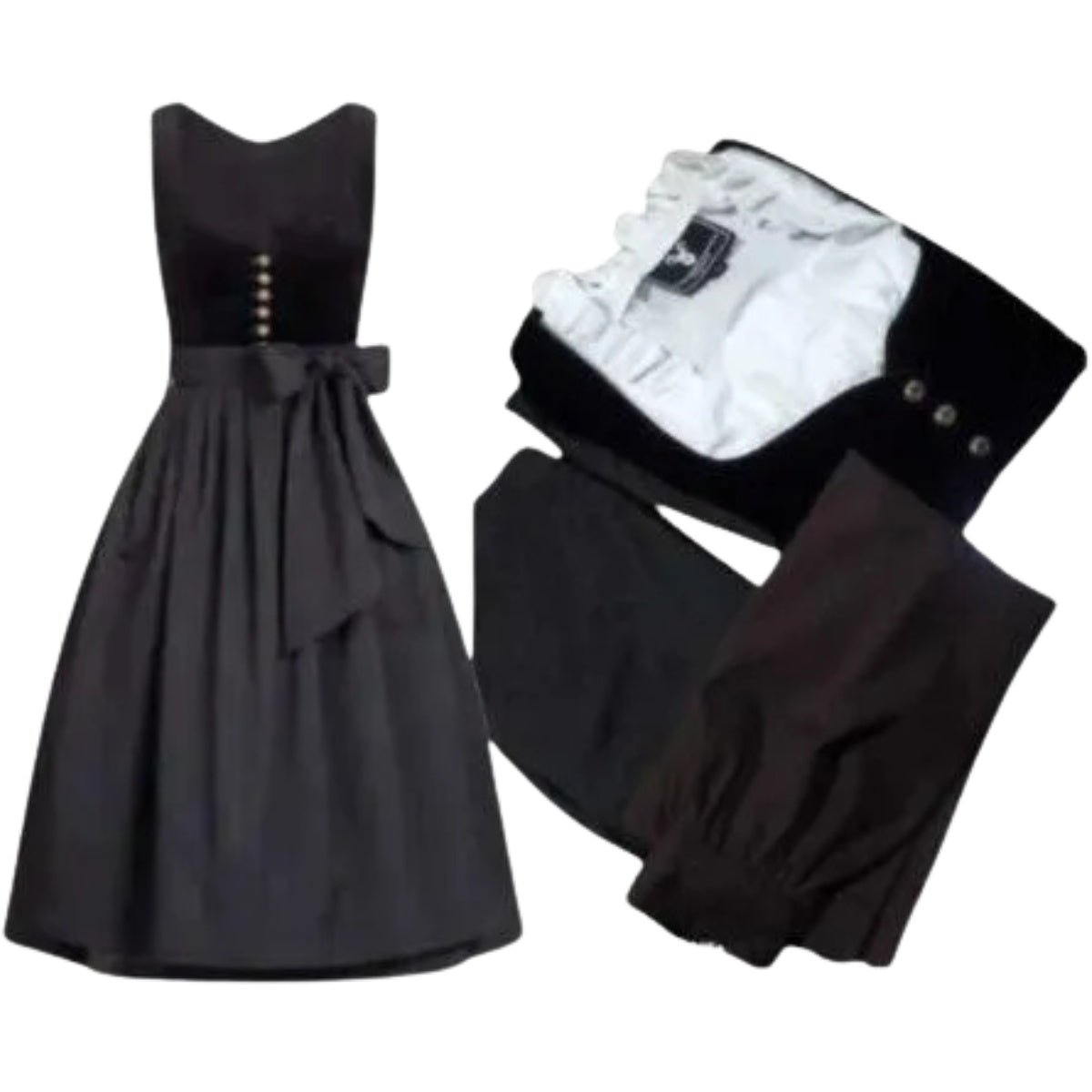 Dirndl Dress Black Velvet Detachable Sleeves - Alpine Dirndl