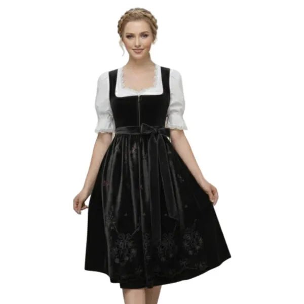 Dirndl Dress Black Velvet Embroidered - Alpine Dirndl