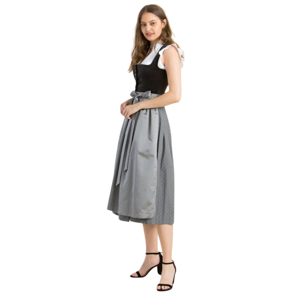 Dirndl Dress Black Velvet Grey Skirt - Alpine Dirndl