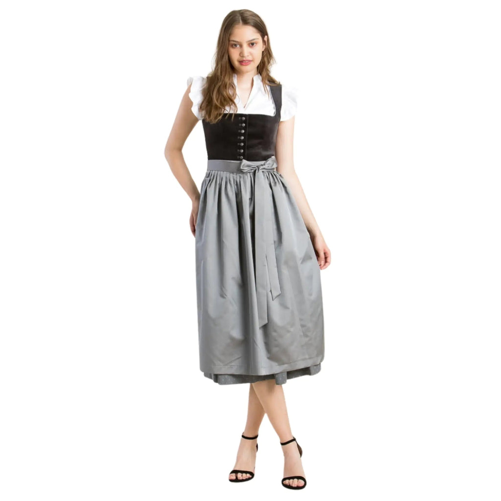 Dirndl Dress Black Velvet Grey Skirt - Alpine Dirndl