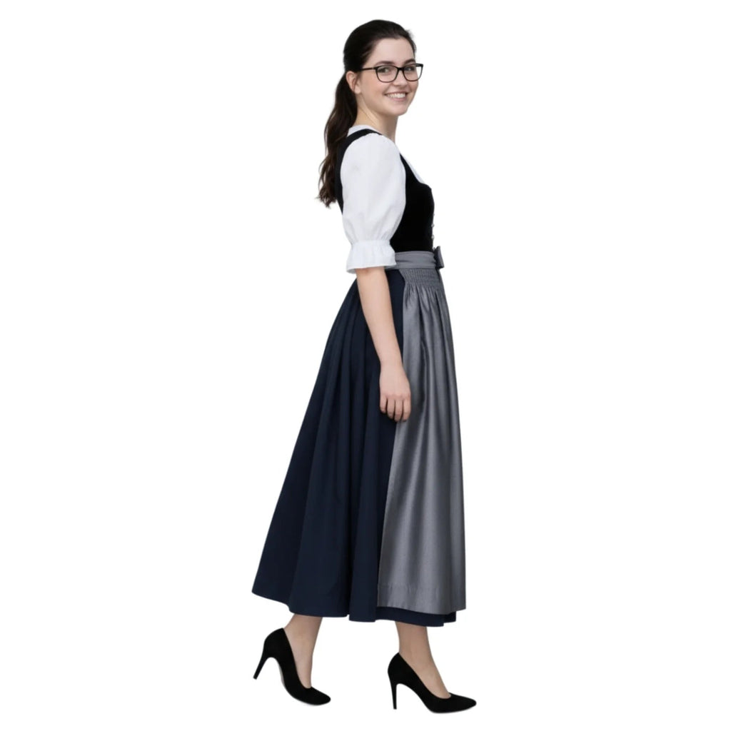Dirndl Dress Black Velvet Navy Maxi - Alpine Dirndl