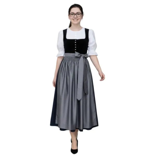 Dirndl Dress Black Velvet Navy Maxi - Alpine Dirndl