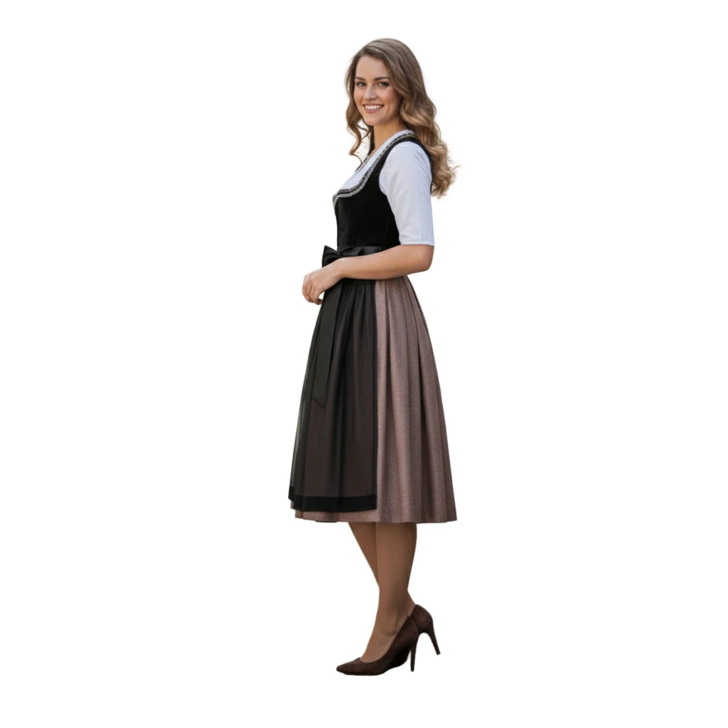 Dirndl Dress Black Velvet Rose Gold Skirt - Alpine Dirndl