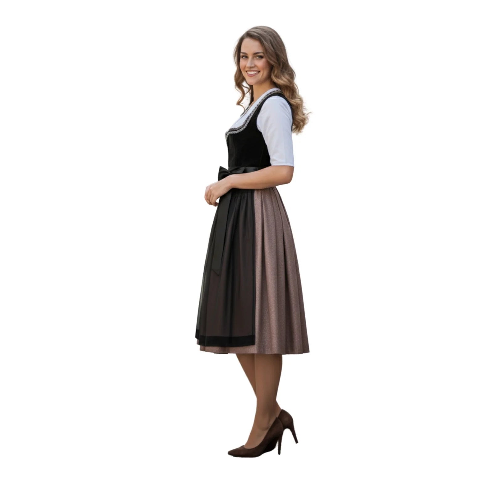 Dirndl Dress Black Velvet Rose Gold Skirt - Alpine Dirndl