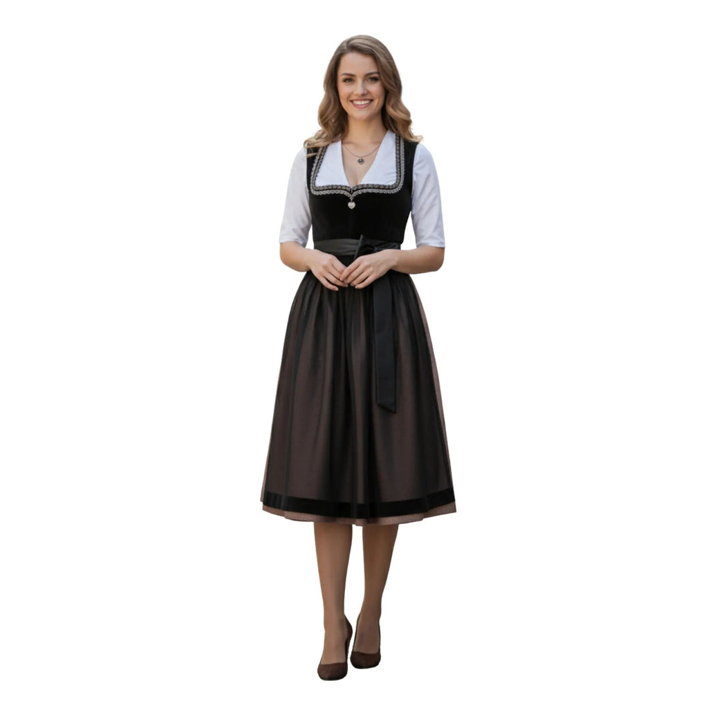Dirndl Dress Black Velvet Rose Gold Skirt - Alpine Dirndl