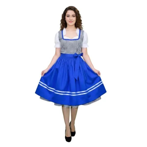 Dirndl Dress Black White Gingham Blue Apron - Alpine Dirndl