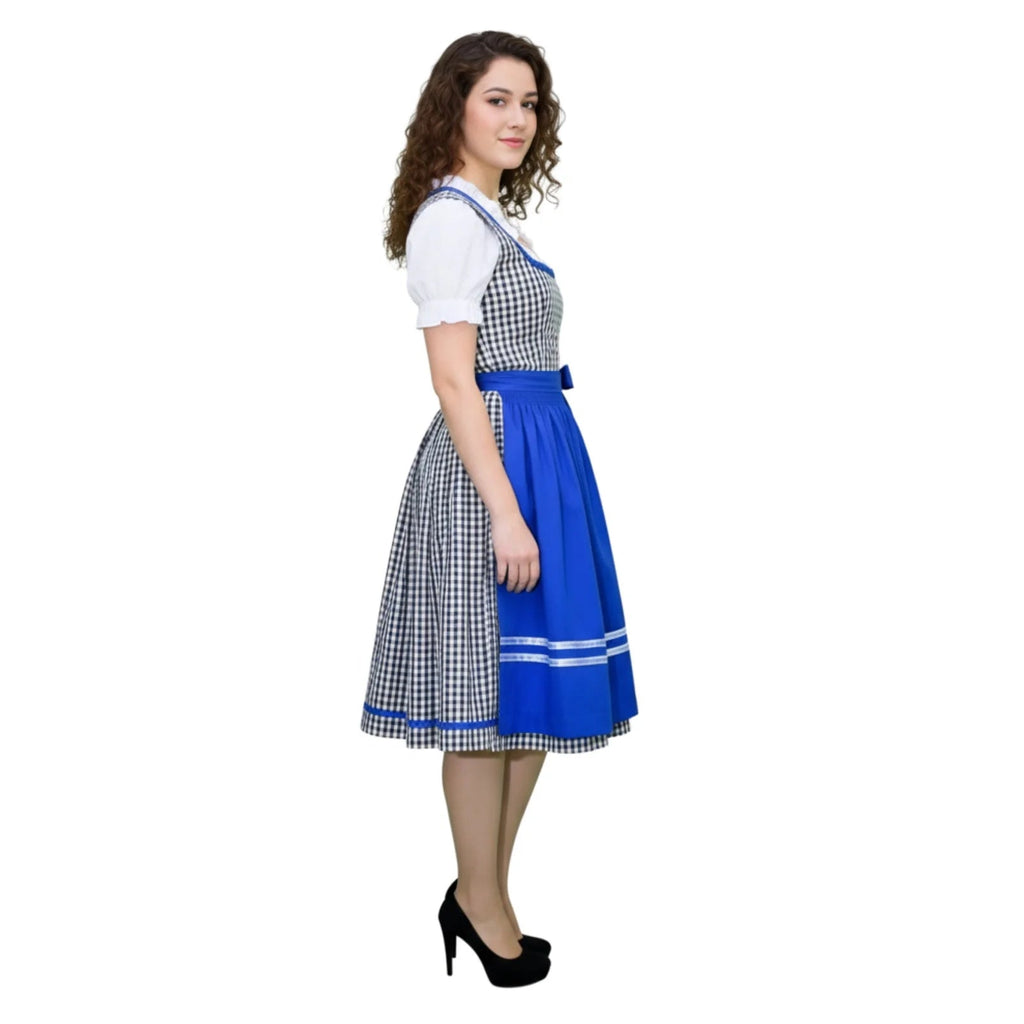 Dirndl Dress Black White Gingham Blue Apron - Alpine Dirndl